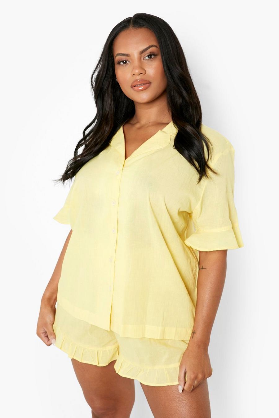 Lemon yellow Plus Mix & Match Frill Sleeve Pajama Shirt image number 1