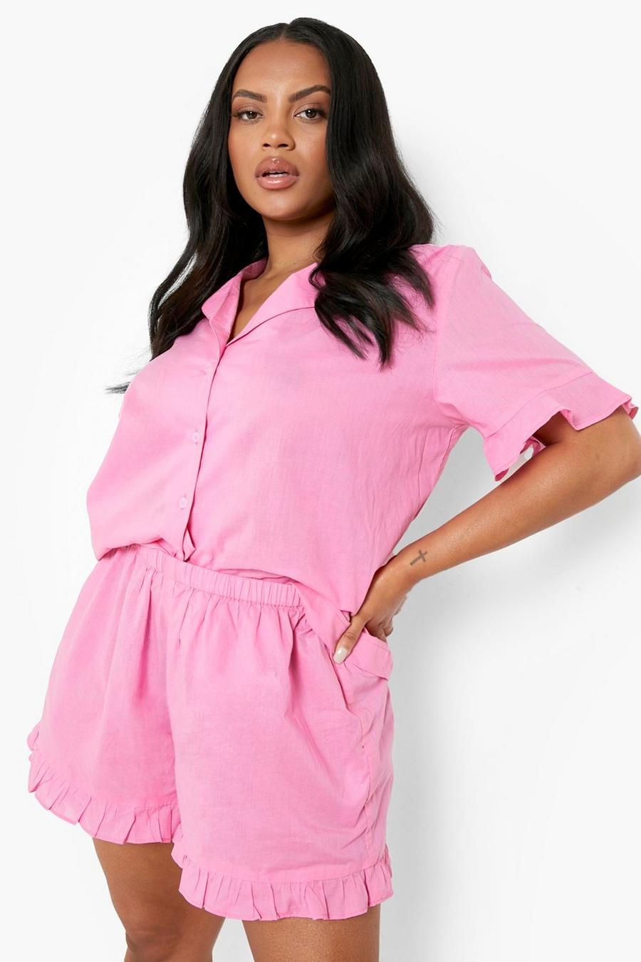 Pink Mixa & Matcha Plus Pyjamasskjorta med volanger image number 1