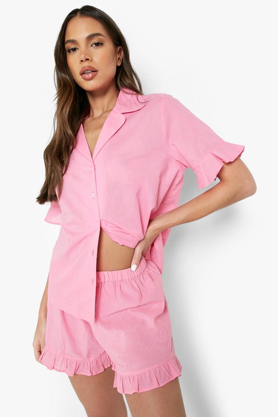 Mix & Match Rüschen-Shorts aus Baumwolle, Pink