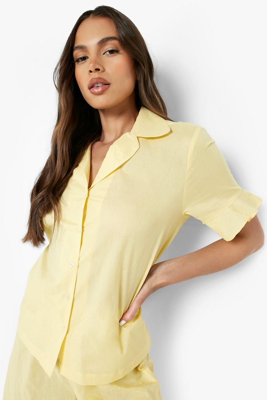 Mix & Match Pyjama-Oberteil mit Rüschen aus Baumwolle, Lemon image number 1
