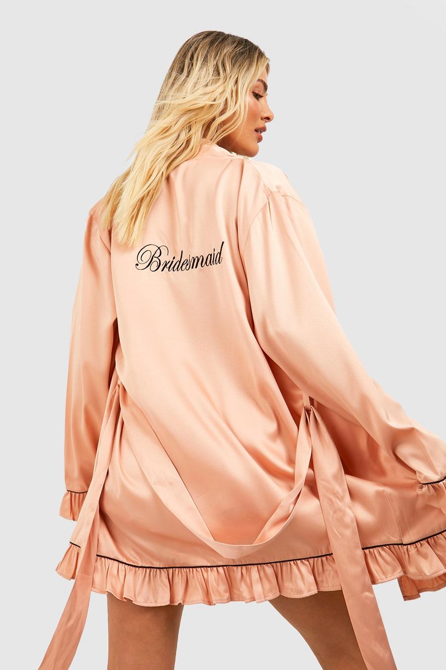 Rose gold Premium Bridesmaid Embroidery Frill Robe image number 1