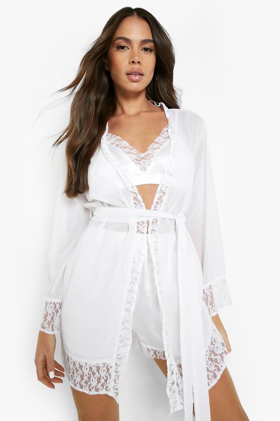White Sheer Lace Trim Robe  image number 1