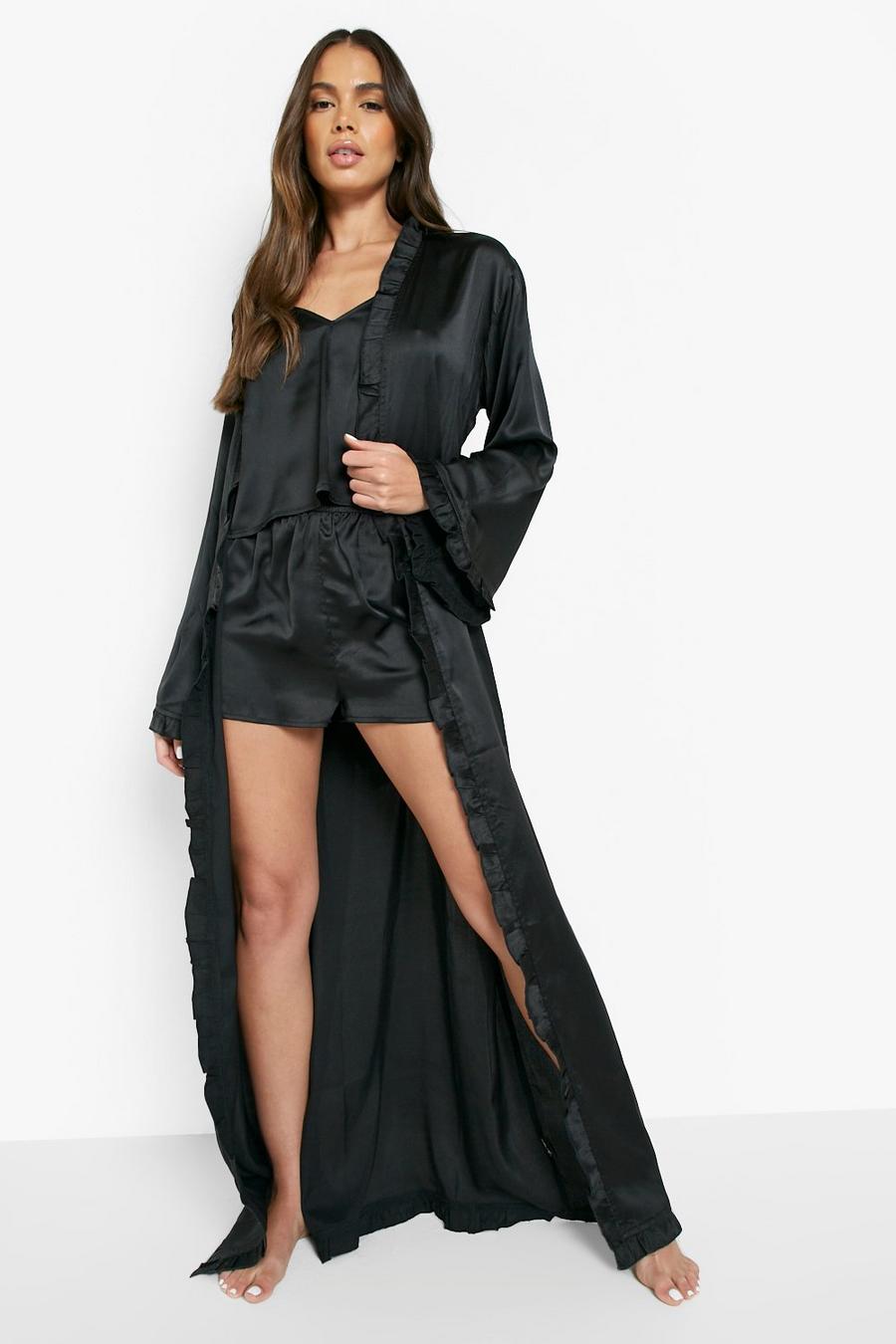 Black Flared Sleeve Long Robe  image number 1