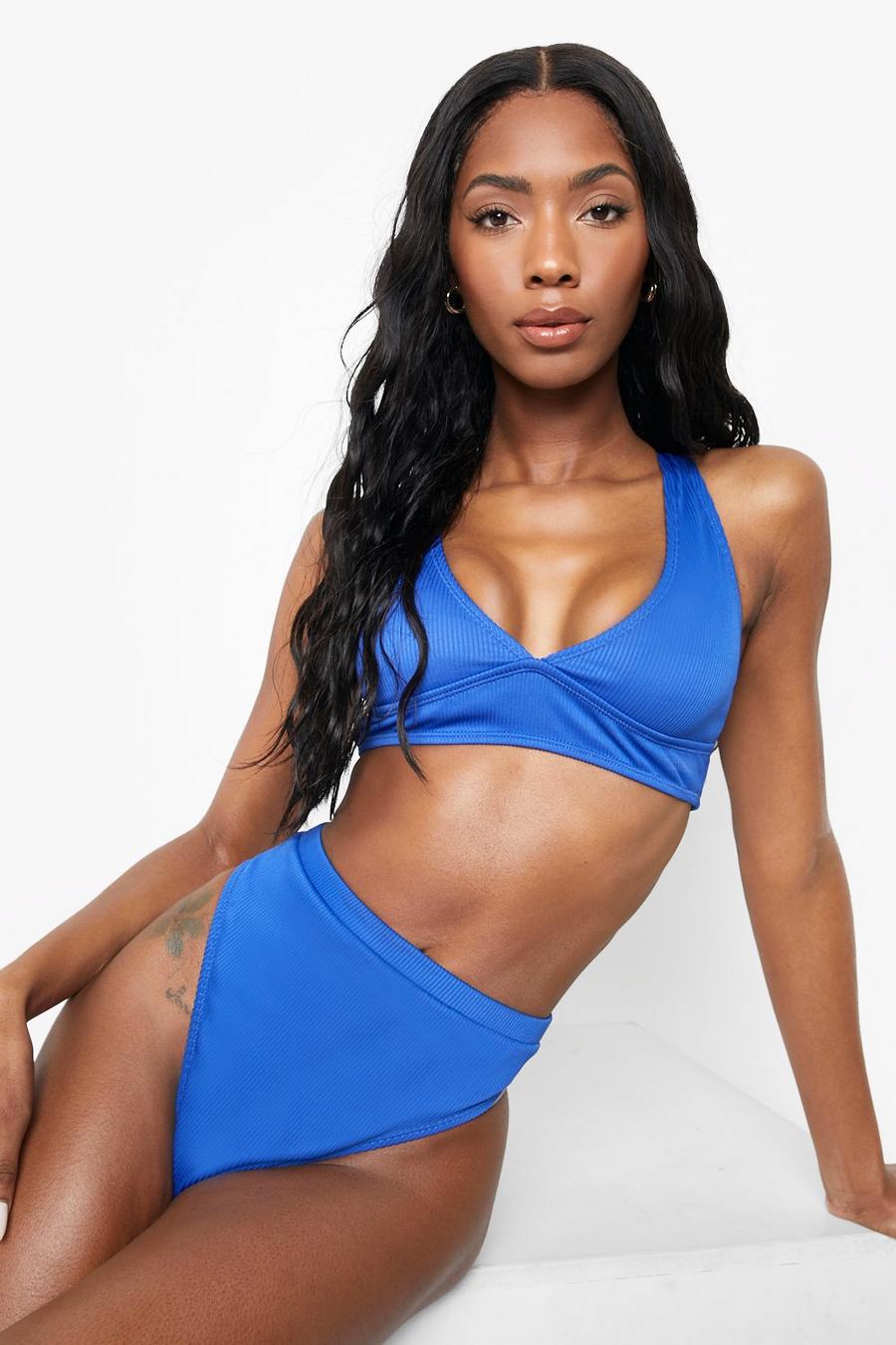 Pacific blue Recycled Rib Fuller Bust Plunge Bikini Top