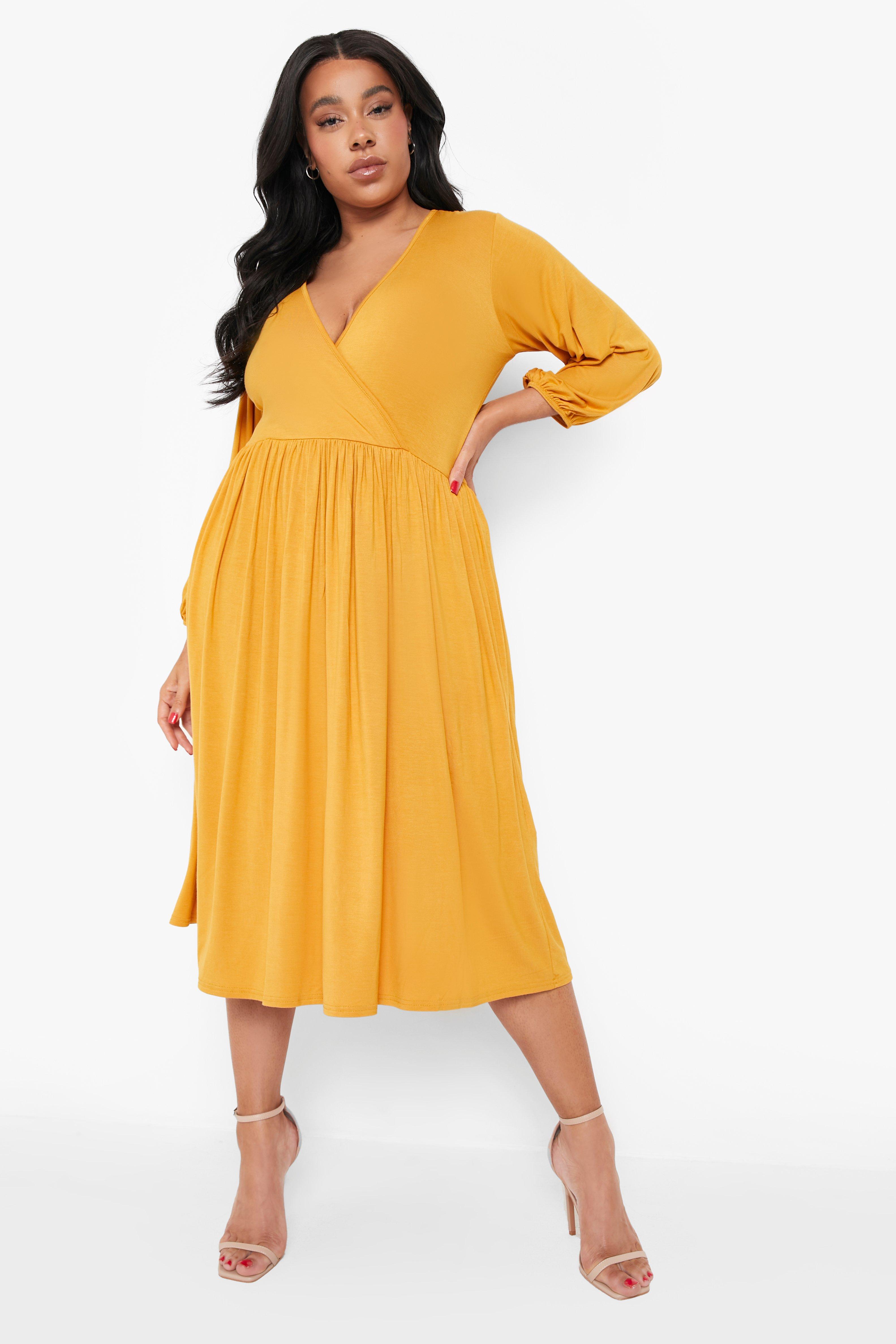 Plus Jersey Wrap Midi Smock Skater Dress boohoo