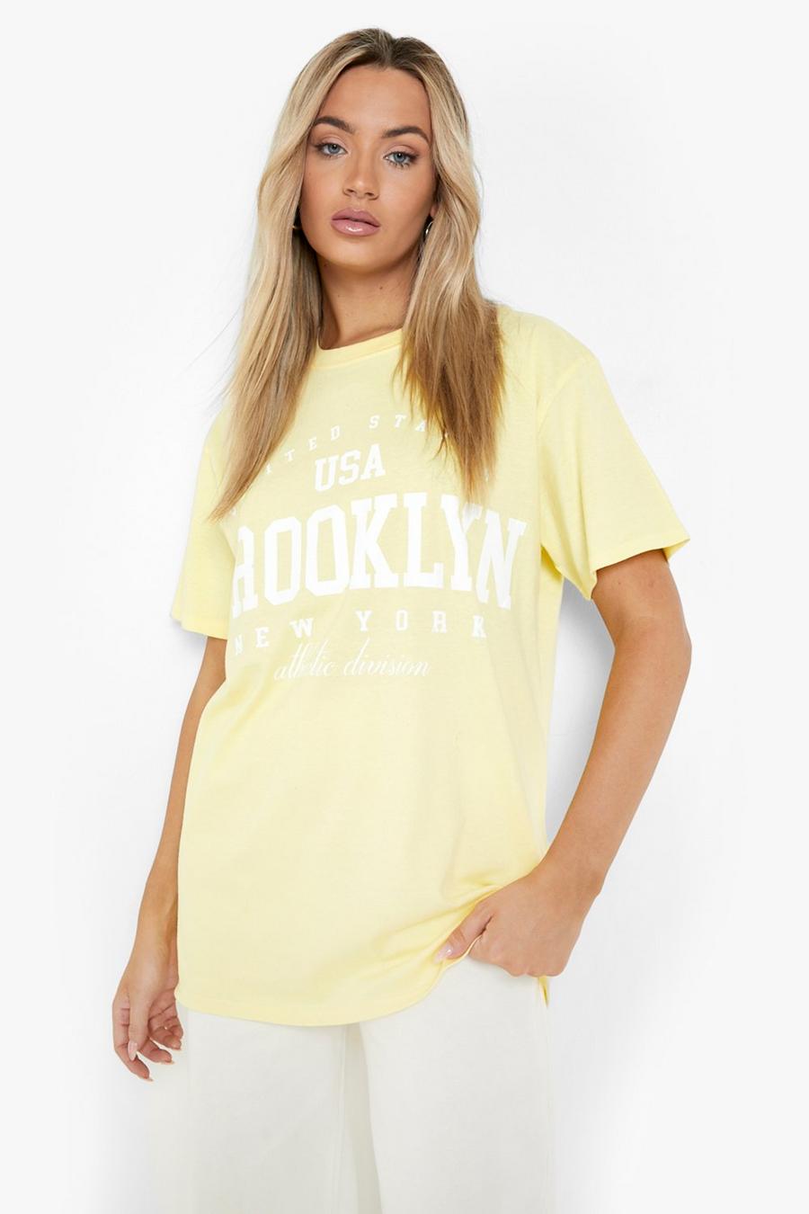 T-shirt oversize con slogan Brooklyn, Lemon image number 1