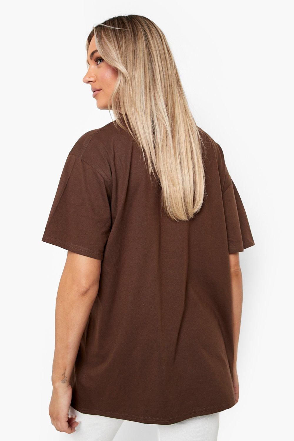 shirt  Boohoo UK - Women's Brown Plus Manhattan Slogan Oversized