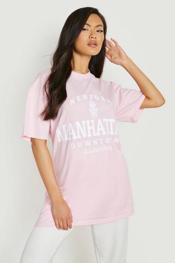 Pink Manhattan Slogan Printed Oversized T-shirt