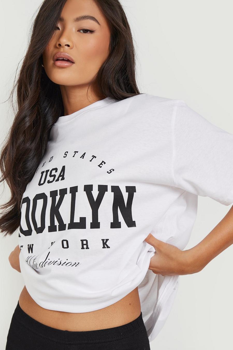 T-shirt oversize con stampa di slogan Brooklyn, White