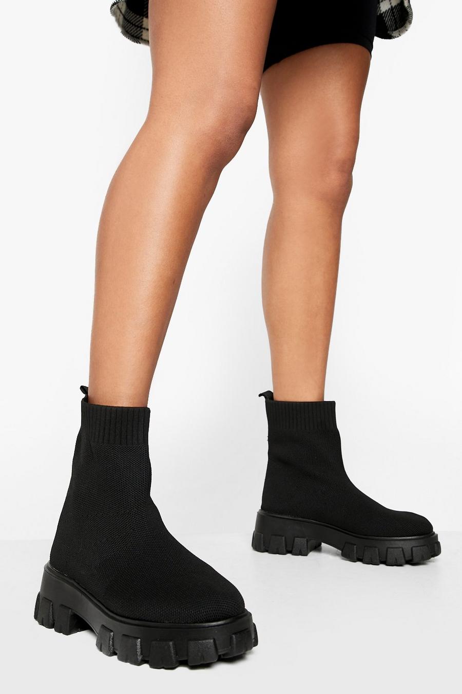Black svart Chunky Sole Sock Boots