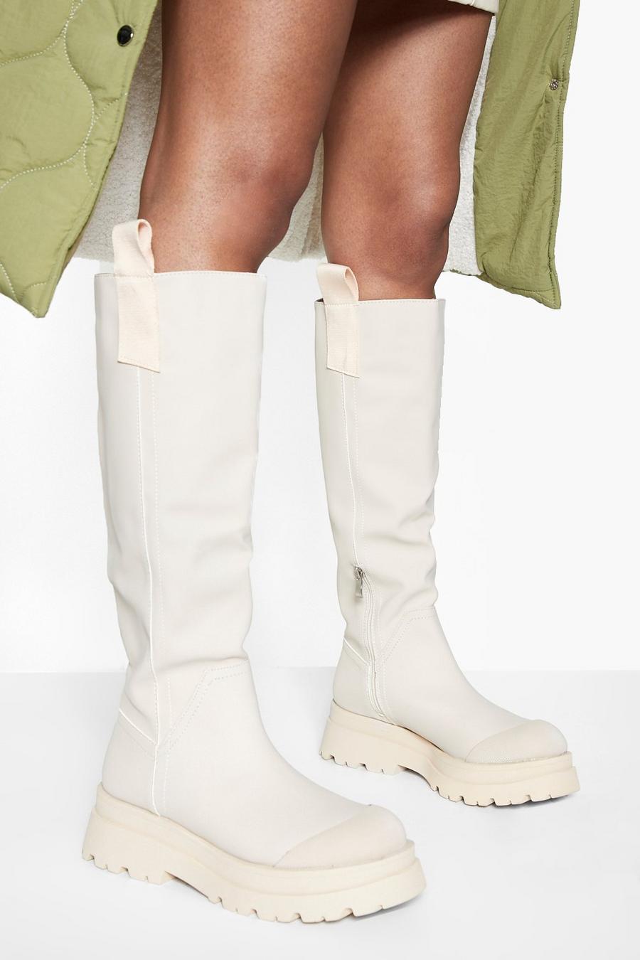 Cream Chunky Rubber Knee High Boots image number 1