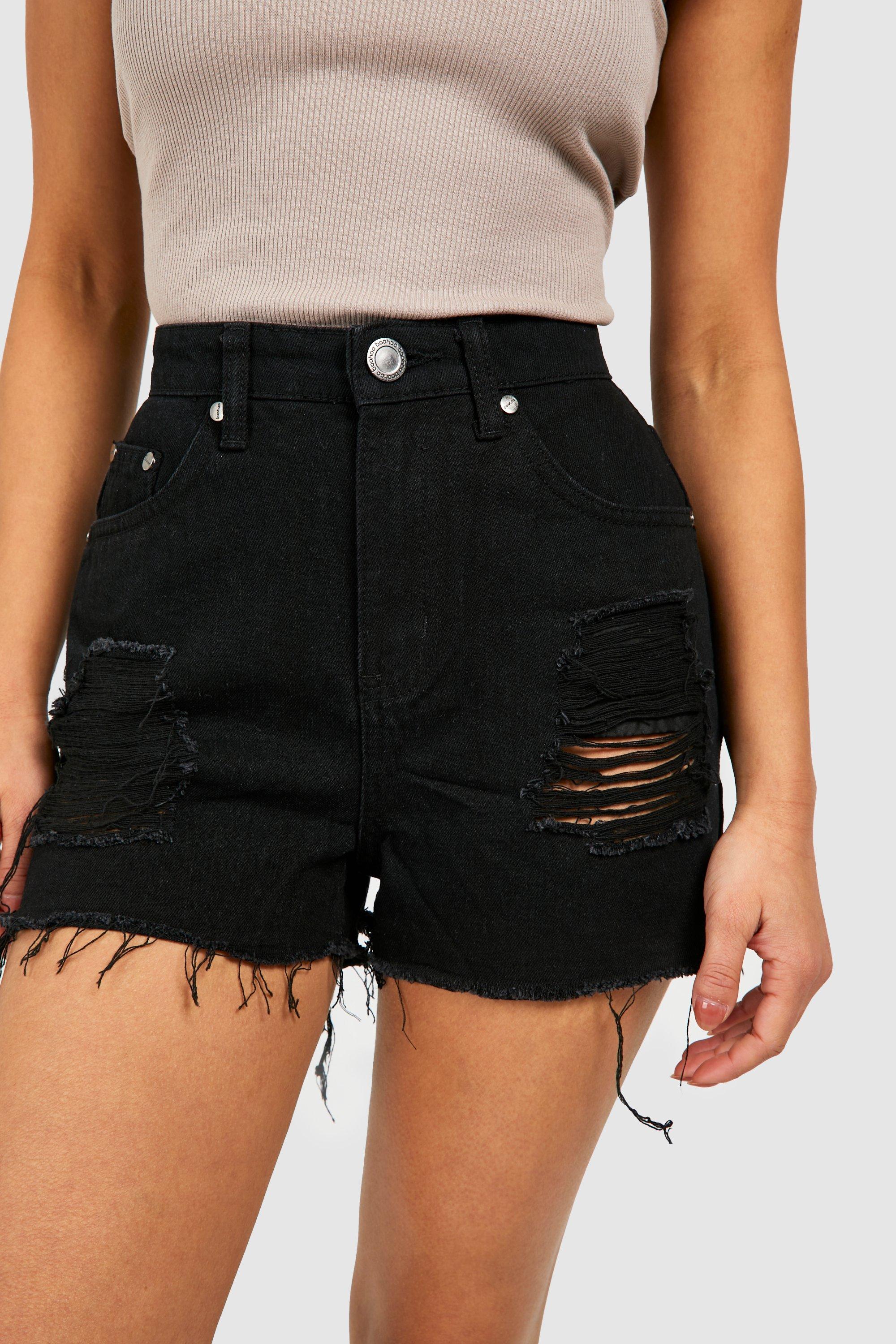 Petite black denim shops shorts