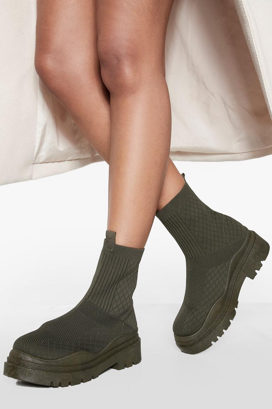 Khaki Wave Sole Sock Boots image number 1