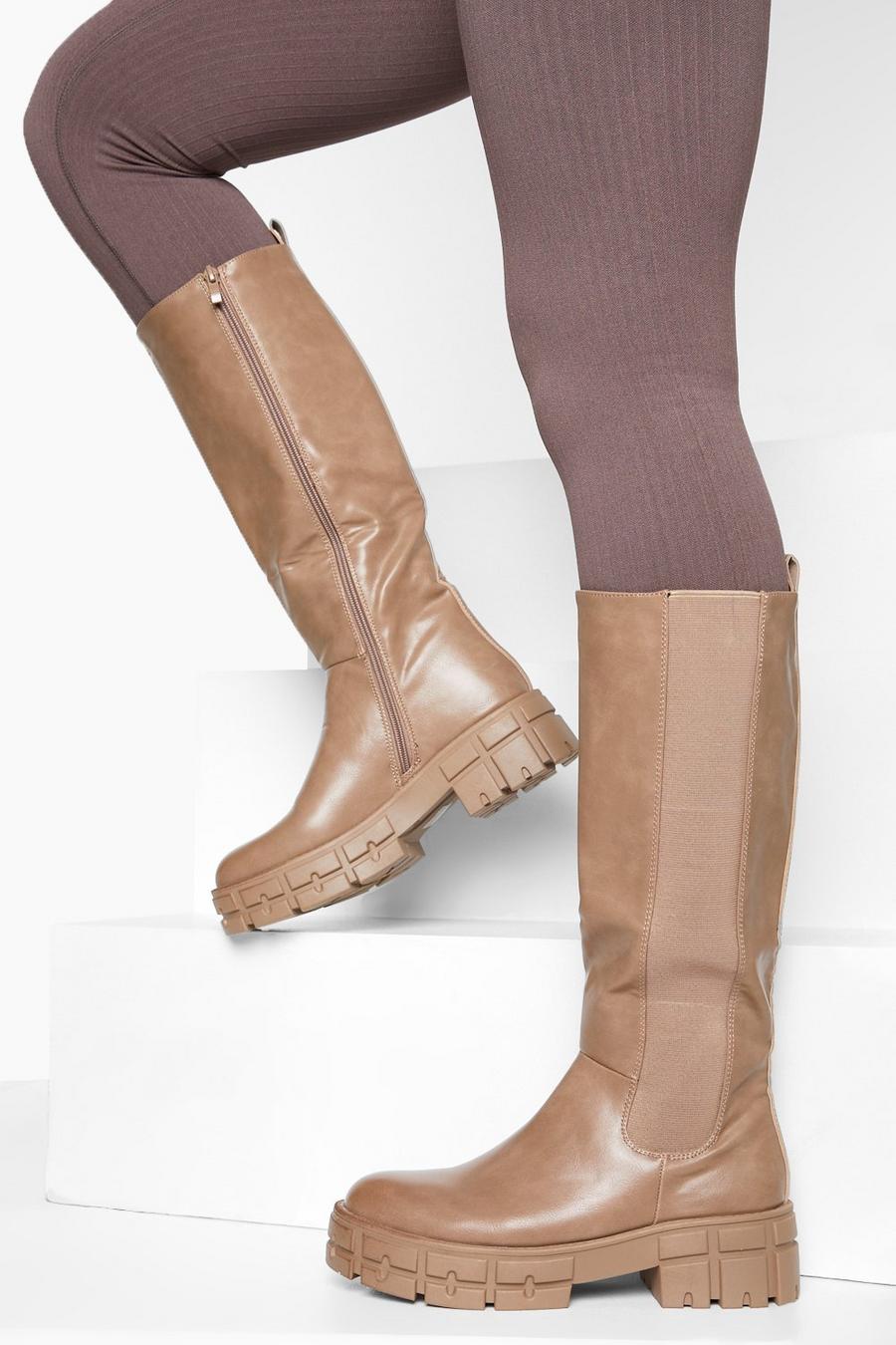 Khaki Knee High Chelsea Boots image number 1