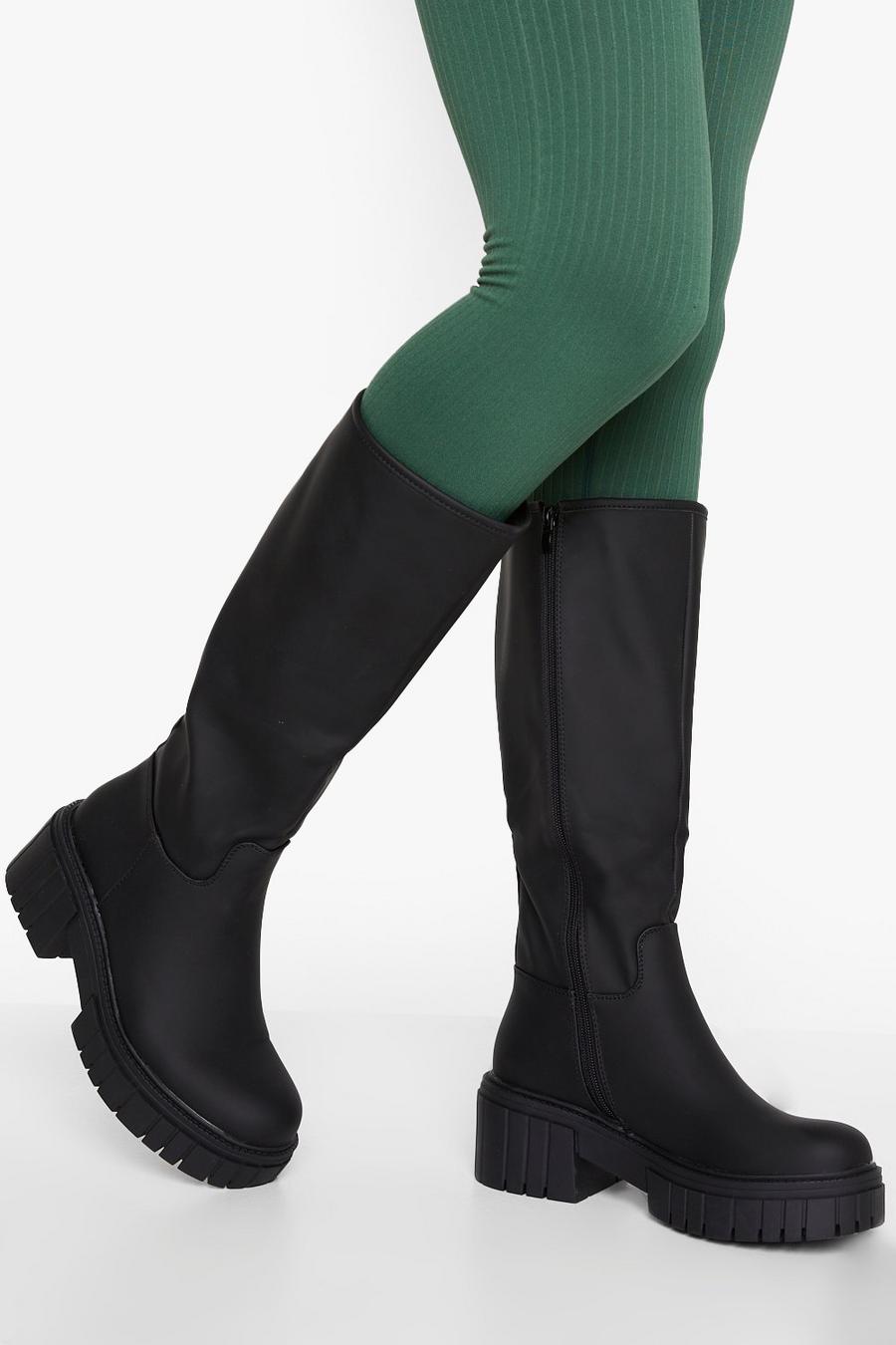 Black nero Knee High Chunky Sole Boots