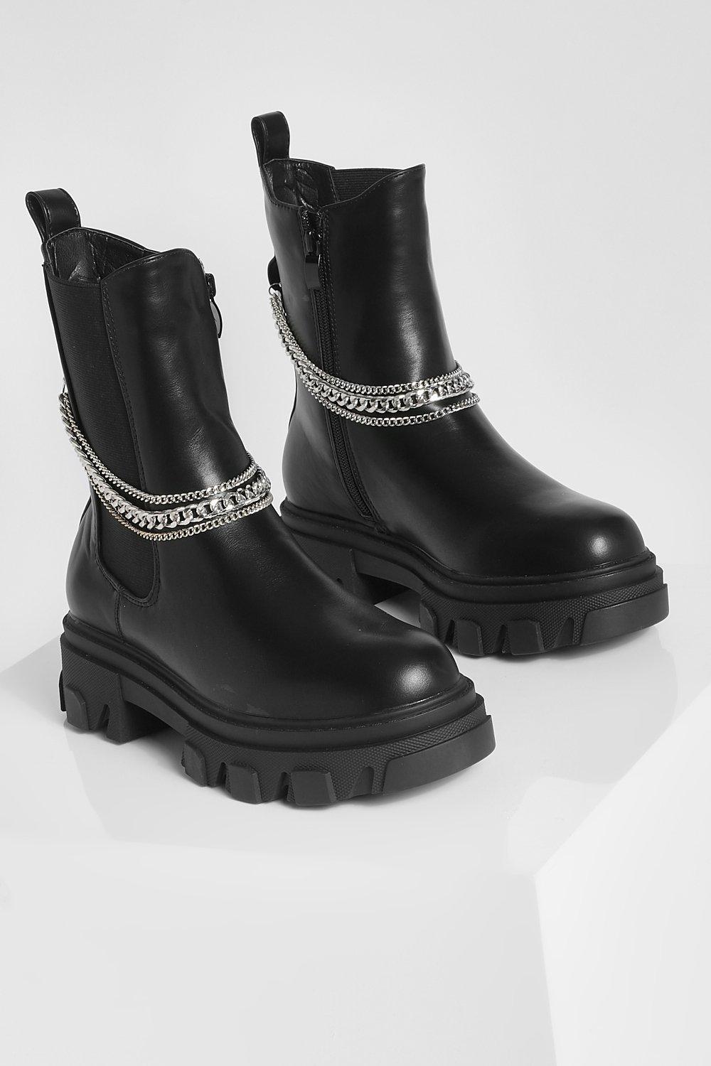 Chunky Chain Detail Chelsea Boots boohoo