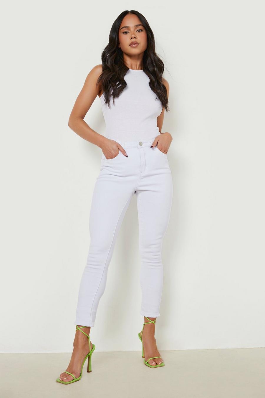 Jeans Petite Skinny Fit a vita media in fibre riciclate, White bianco
