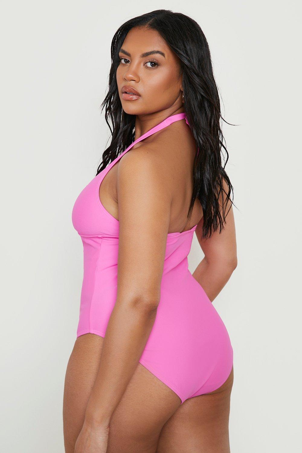 Plus Neon Control Plunge Swimsuit boohoo