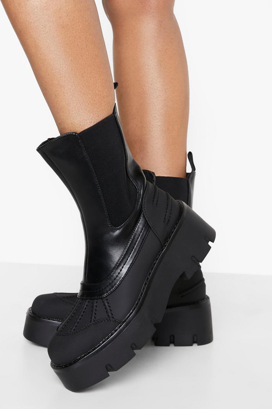 Black Chunky Toe Cap Chelsea Boots image number 1