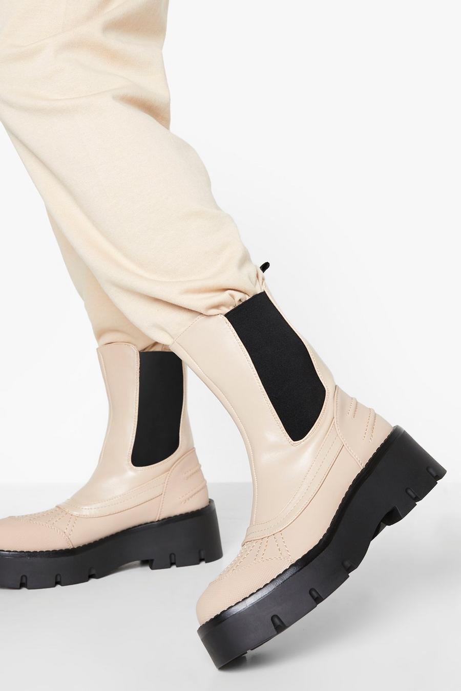 Cream Chunky Toe Cap Chelsea Boots image number 1