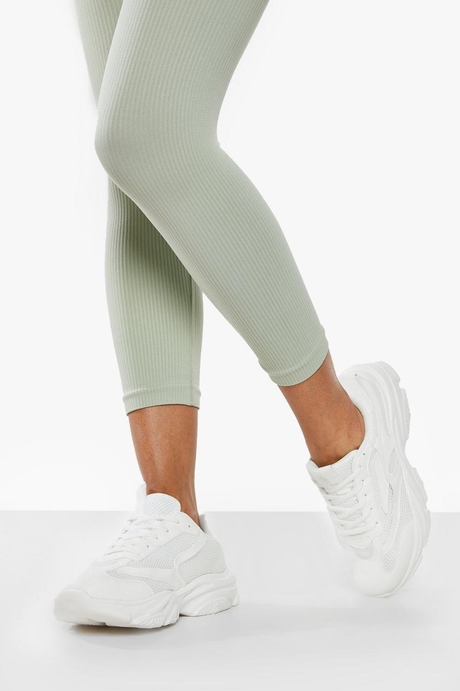 White Wide Fit Mesh Contrast Panel Chunky Trainer