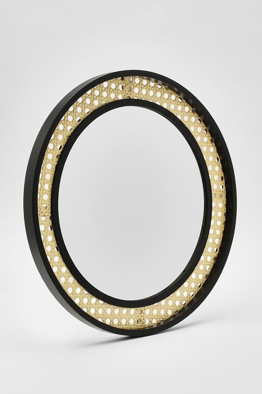 Black Rattan Circle Mirror 