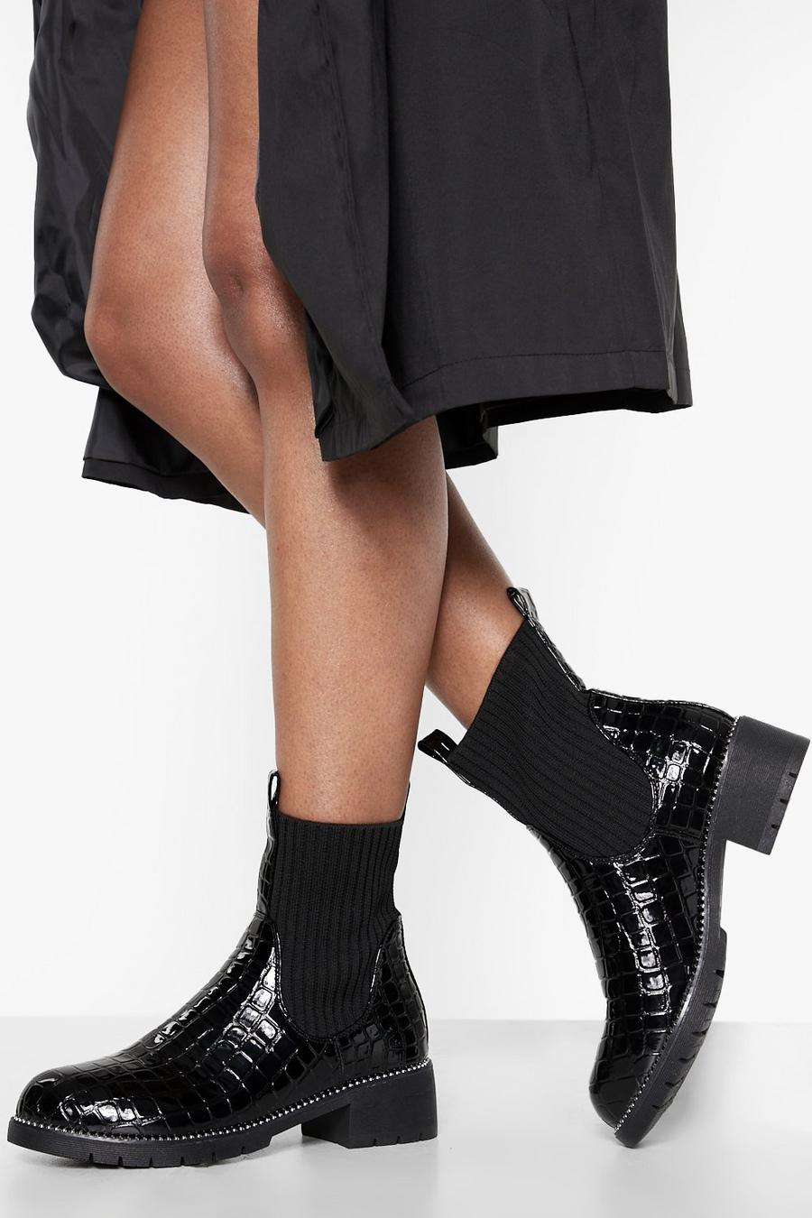 Black Krokodillen Chelsea Boots Met Labels image number 1