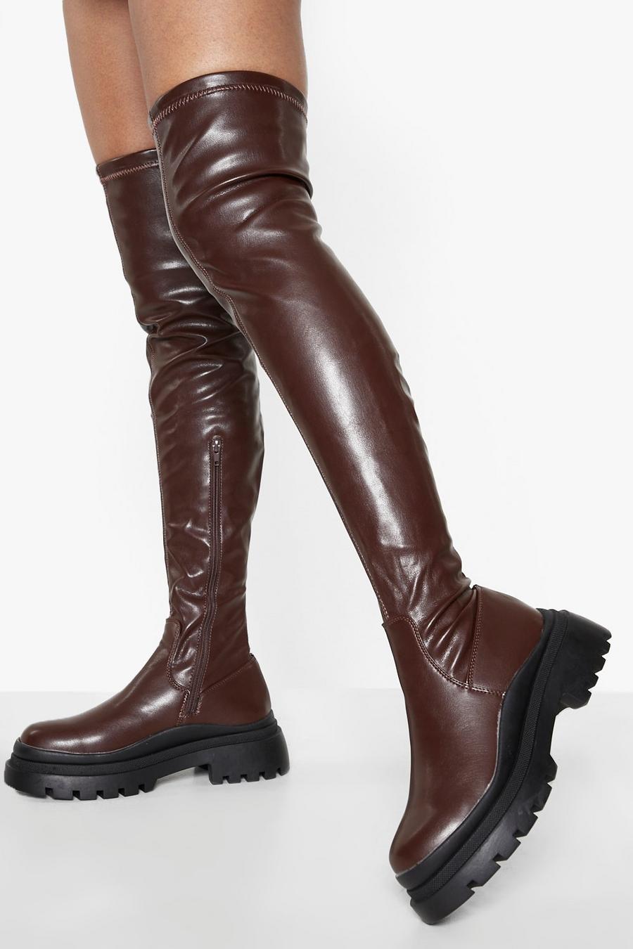 Overknee-Stiefel mit wellenförmiger Sohle, Schokoladenbraun brown