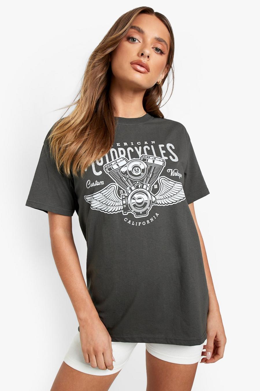 Oversize T-Shirt mit Glitzer-Print, Charcoal grey