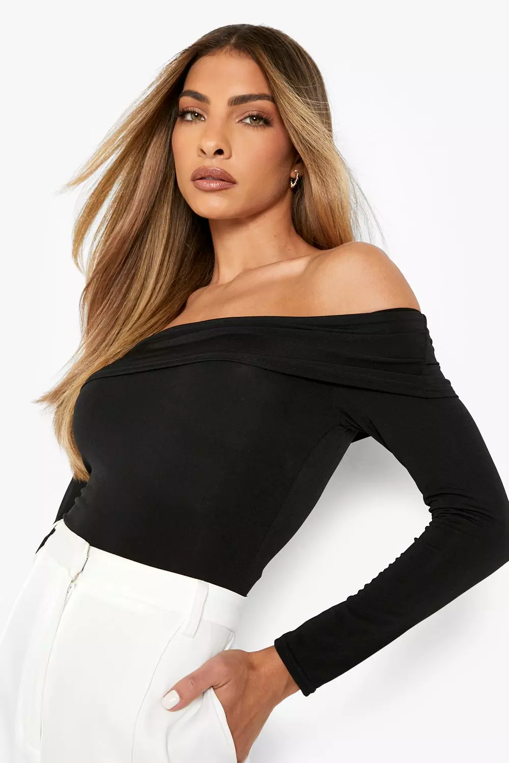 Off the shoulder long cheap sleeve bodysuit