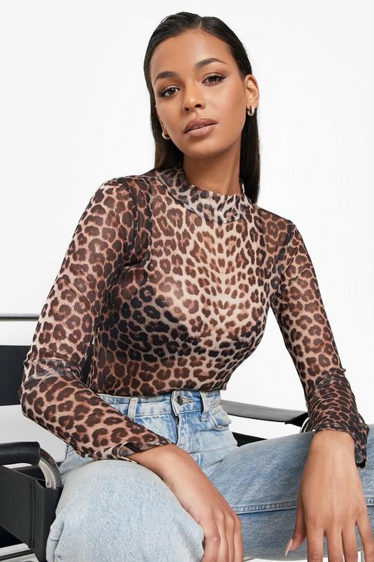 Women's Leopard Mesh Ruched Bodysuit | Boohoo UK