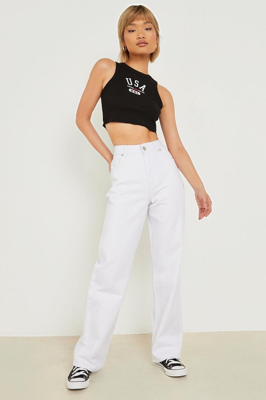 Basics Boyfriend-Jeans mit hohem Bund, White image number 1
