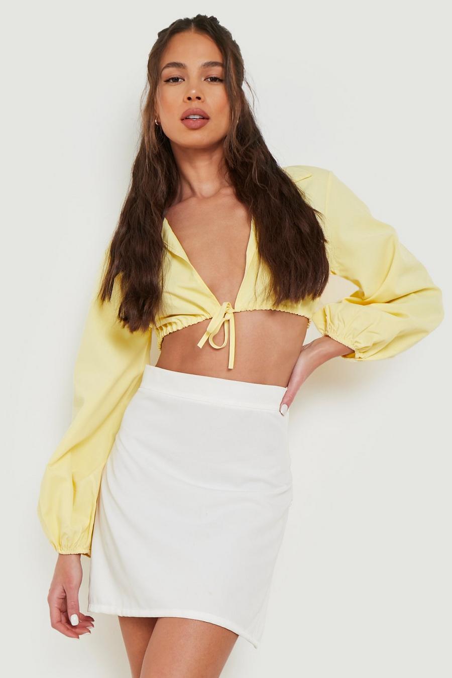 Lemon yellow Tie Detail Crop Shirt