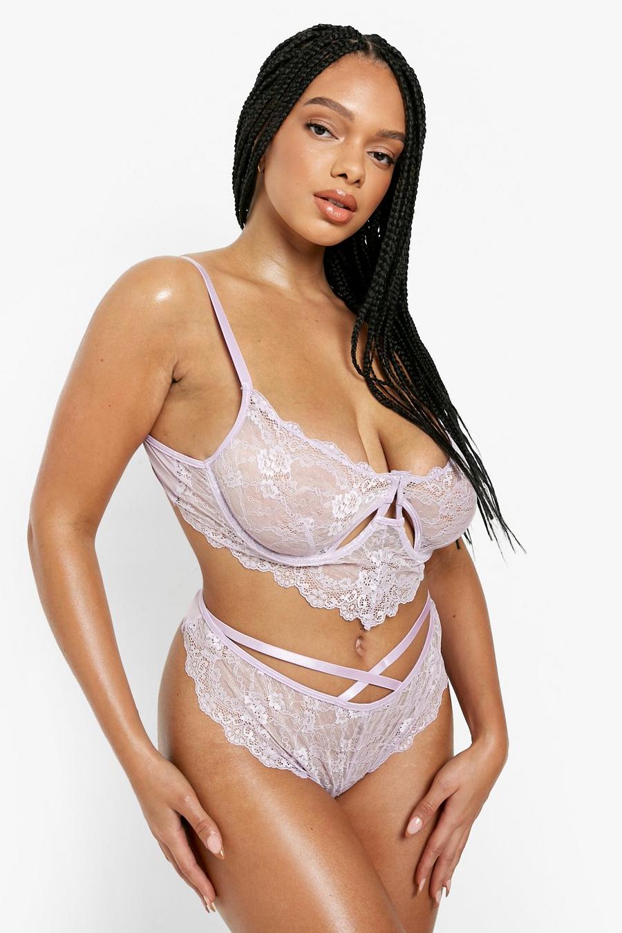 Lilac Plus Lace Underwired Lingerie Set image number 1