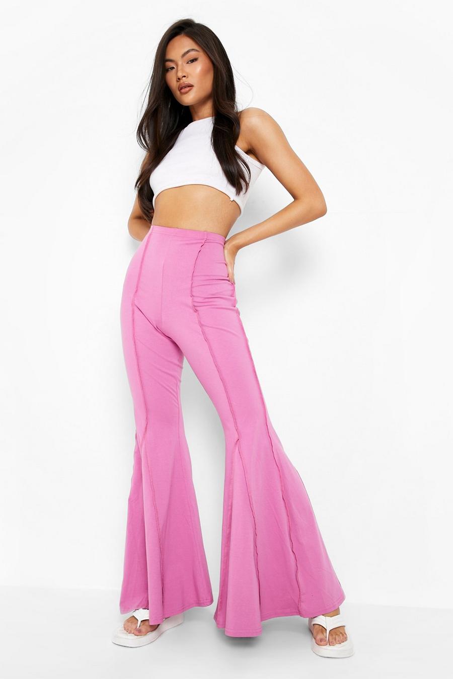 Pink Cotton Seam Detail Extreme Flared Pants image number 1