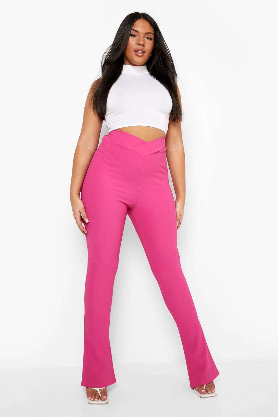 Hot pink Plus Split Back Kick Flare Trousers image number 1