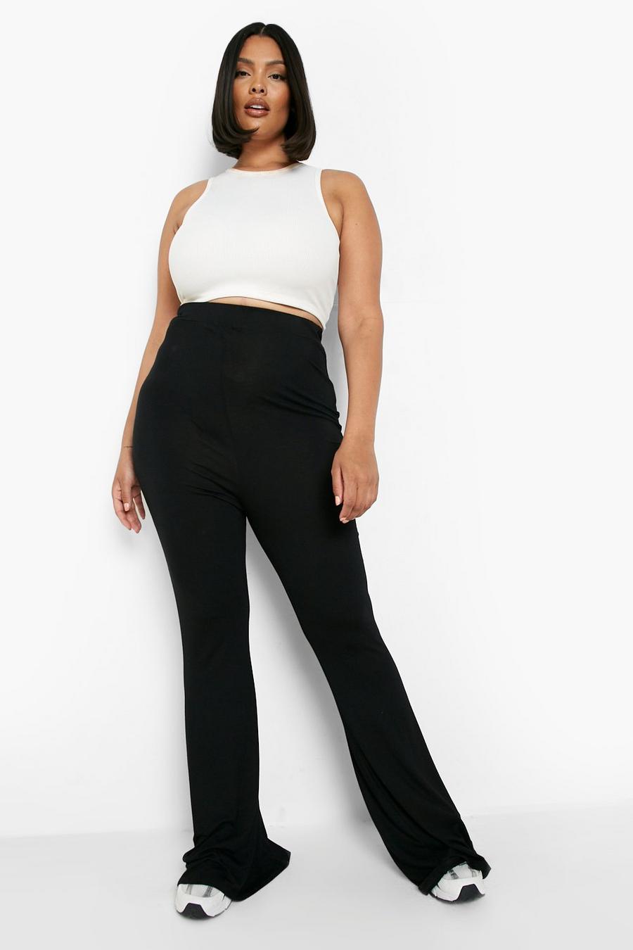 Pantaloni Plus Size Fit & Flare Basic a vita alta, Black negro