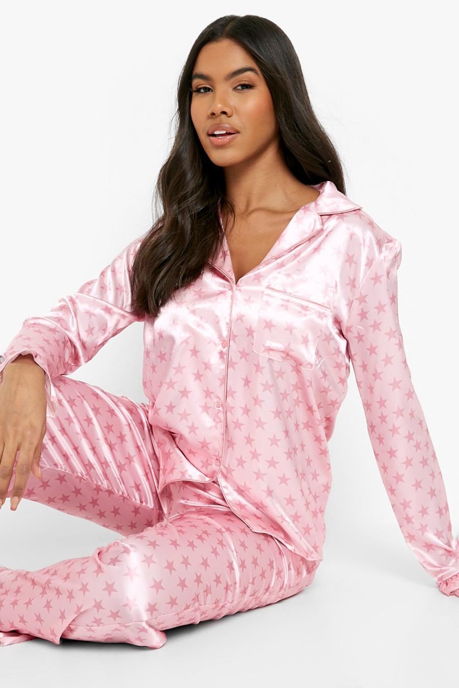 Baby pink Satin Star Frill Cuff Shirt & Trouser Set