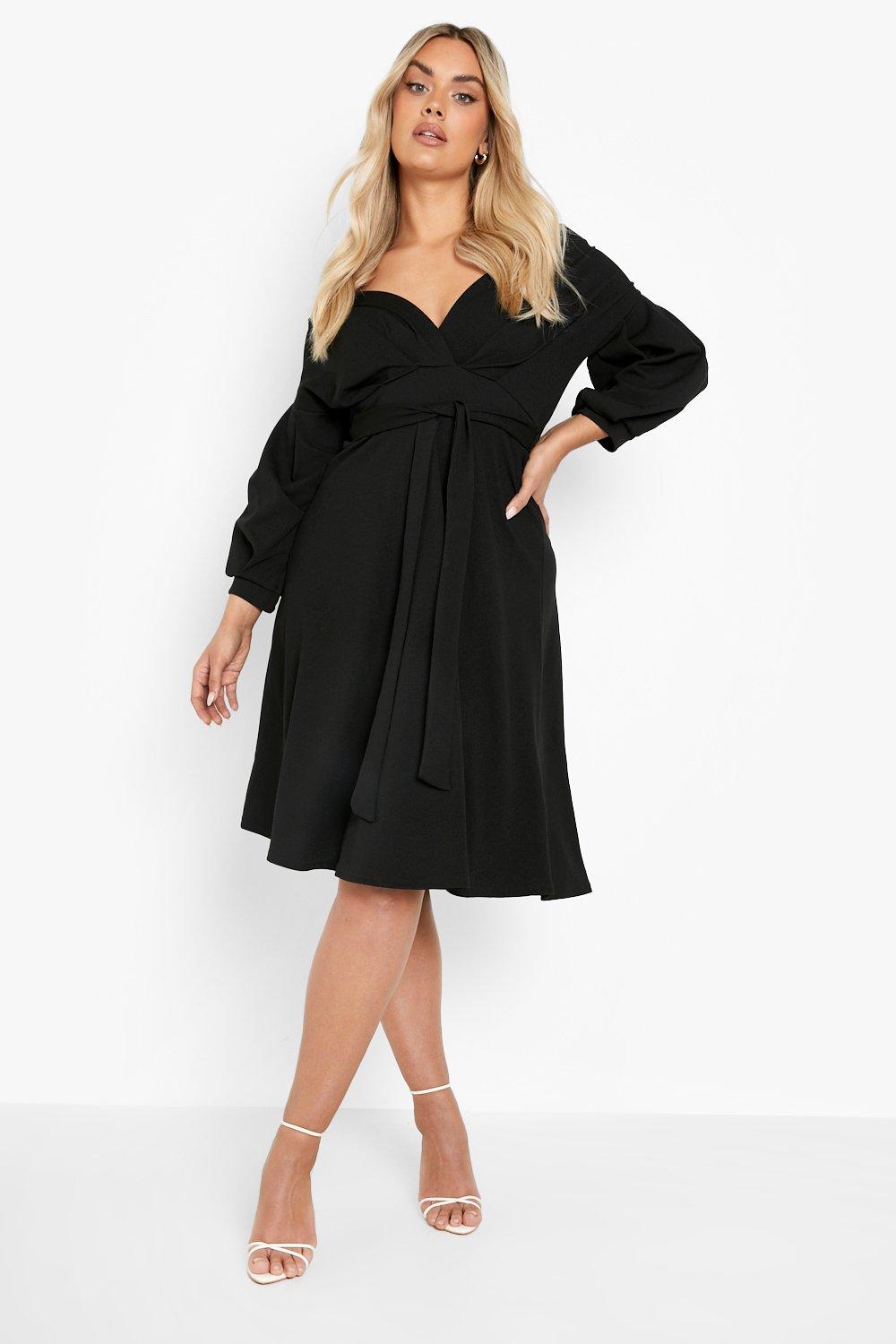 Boohoo plus off the shoulder wrap midi on sale dress