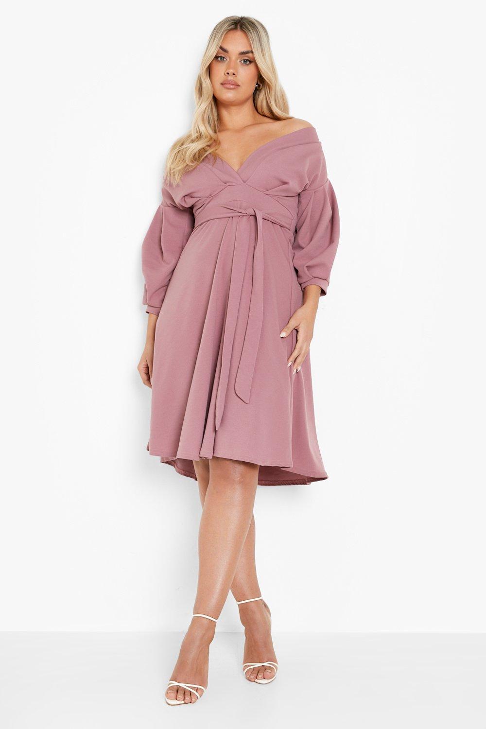 Plus Off Shoulder Wrap Midi Dress