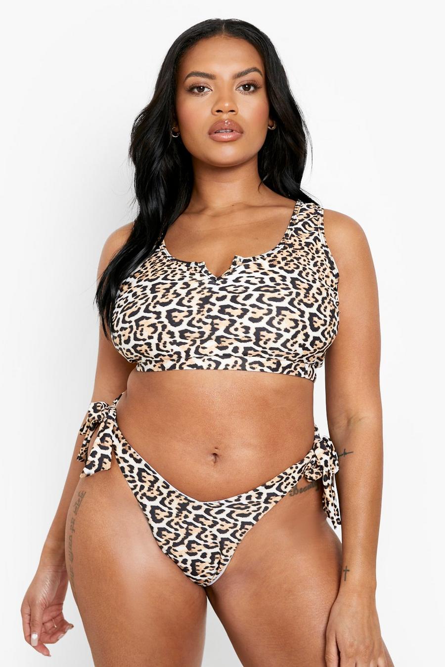 Brown Plus - Leopardmönstrad bikinitrosa med knytdetaljer image number 1