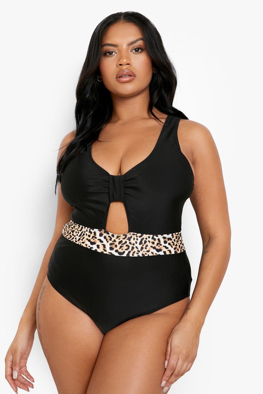 Plus Leopard Contrast Tummy Control Bikini