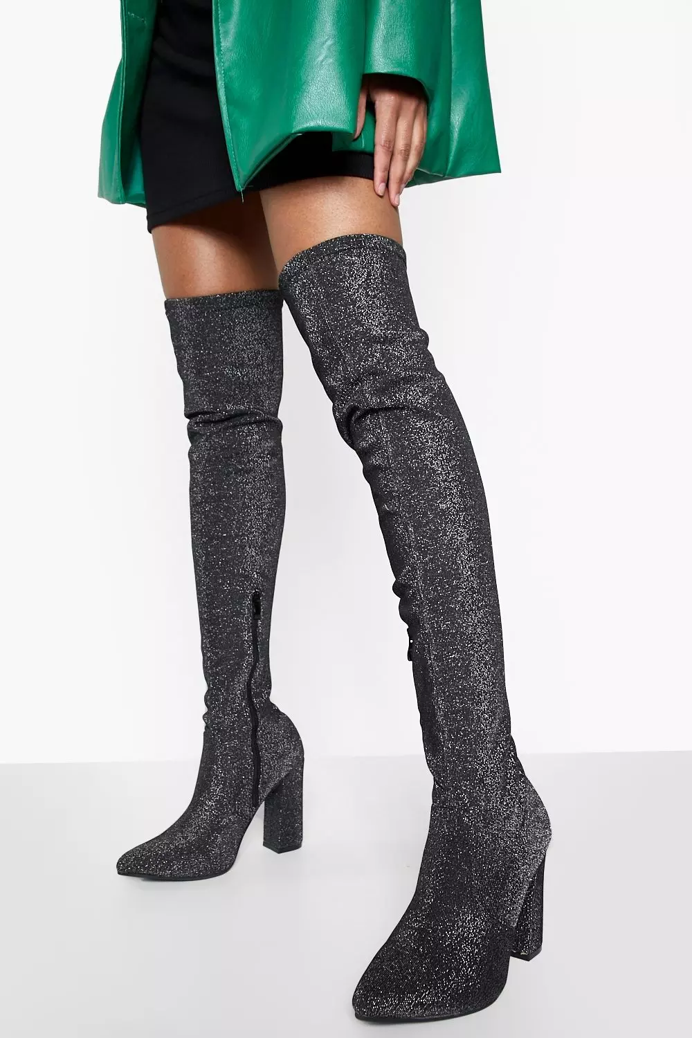 Silver glitter over outlet the knee boots