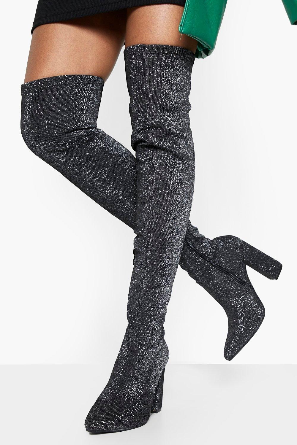 Black sequin over store the knee boots