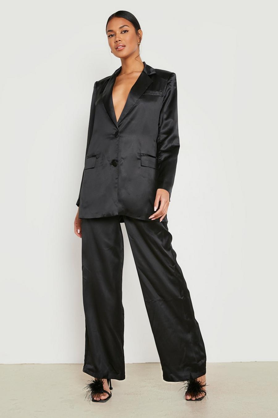Black Satin Wide Leg Trousers image number 1