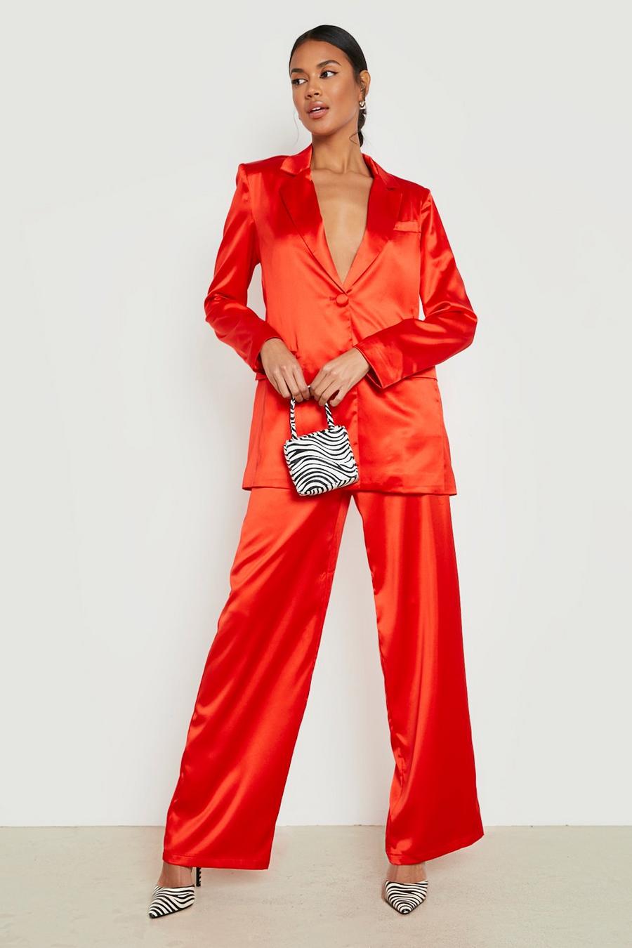 Red Satin Wide Leg Trousers image number 1