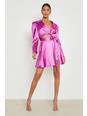 Pink Occasion Satin Puff Sleeve Cropped Blazer