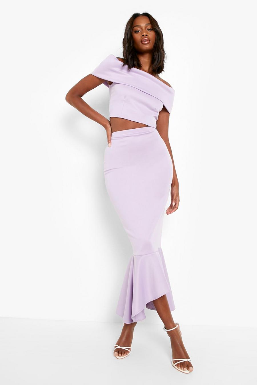 Lilac purple Off The Shoulder Top & Pep Hem Midaxi Skirt