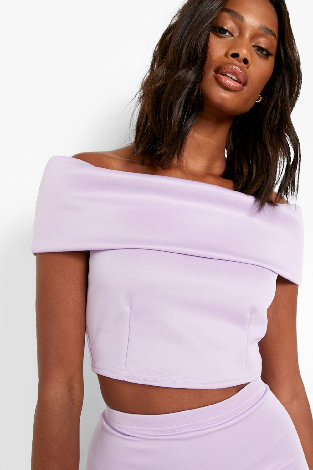 Purple off discount the shoulder shirt