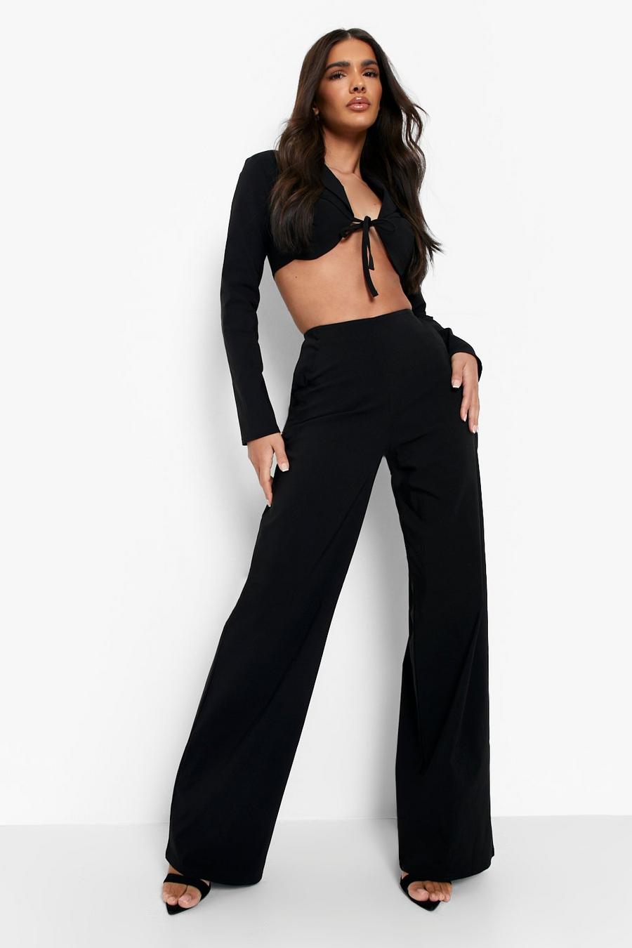 Black Corset Cropped Blazer & Wide Leg Trousers image number 1